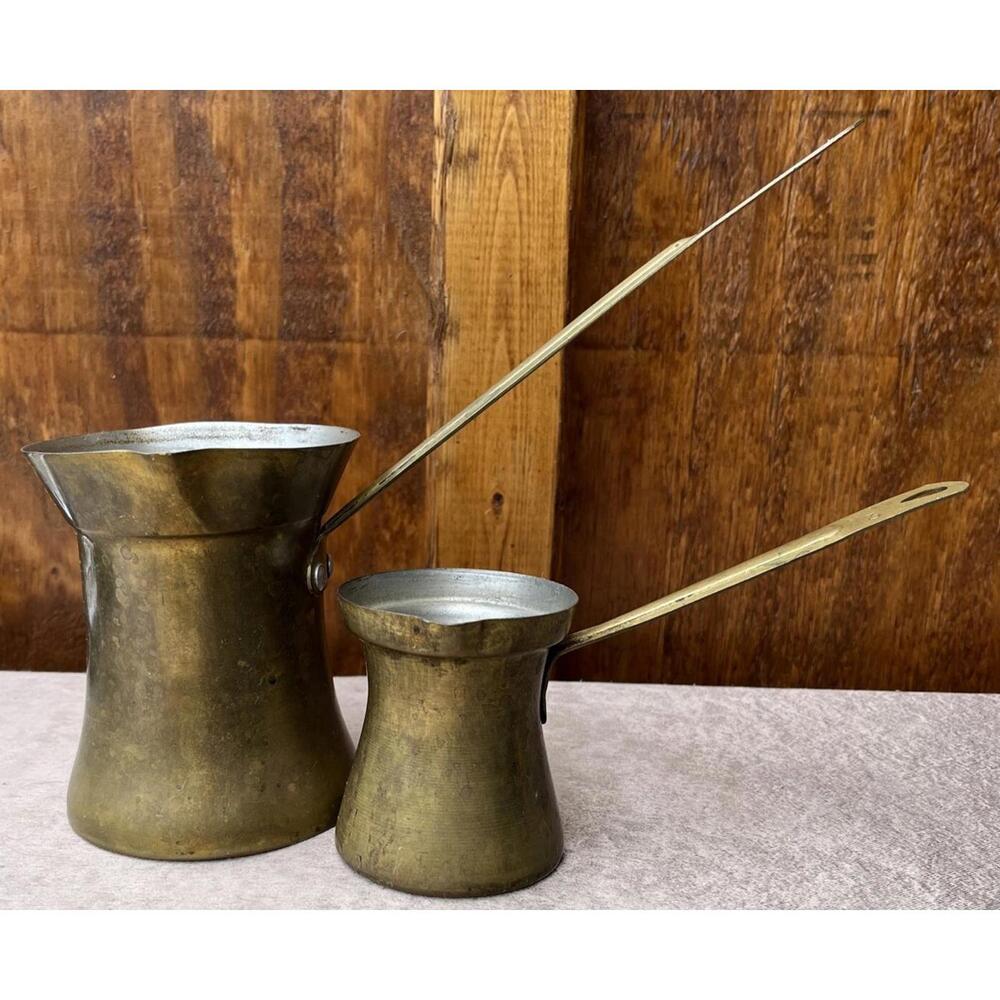 2 Vintage Brass Plated #6 & #3 Melting Measuring Ladle, Cup Great Country Decor